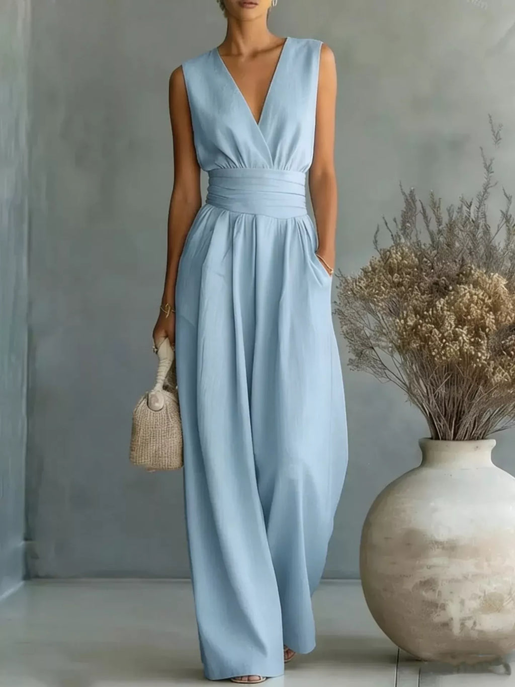 Stacey B's Full Size Sleeveless Wide Leg Jumpsuit Plus Size