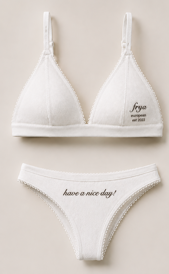 Frya European Ribbed Lace Set – White