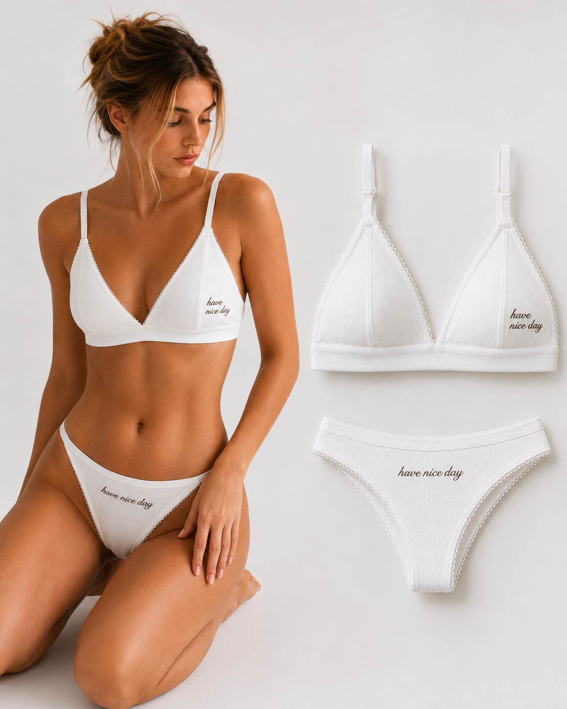 Frya European Ribbed Lace Set – White