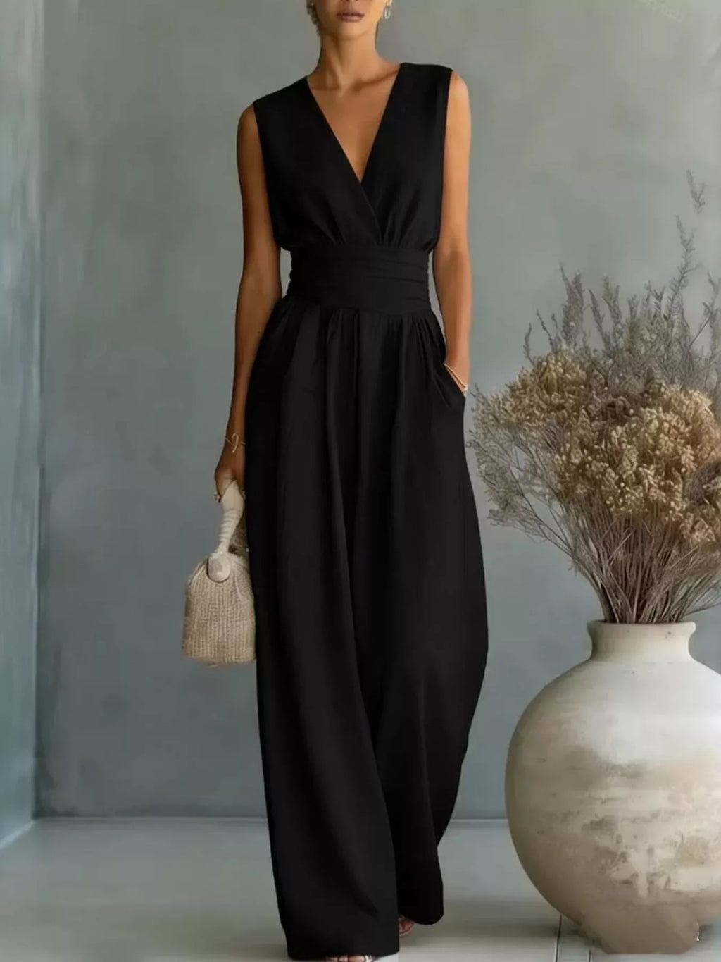 Stacey B's Full Size Sleeveless Wide Leg Jumpsuit Plus Size