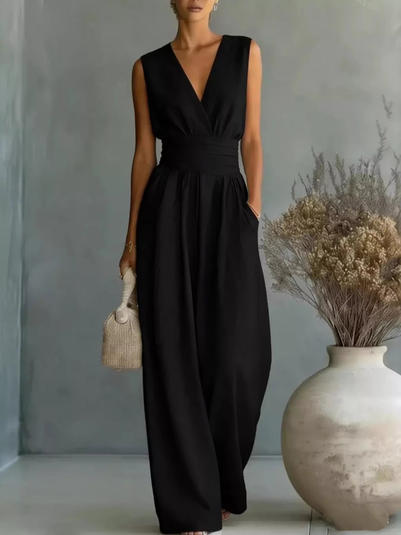 Stacey B's Full Size Sleeveless Wide Leg Jumpsuit Plus Size